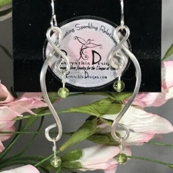 Pamynthia Designs Jewelry - Peridot Sterling Silver Dangle Earrings- Dangle Style #1 Peridot Earrings